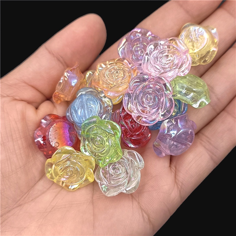 Set 10 / 20 Hạt Xỏ Lỗ Hình Hoa Hồng Nhiều Màu Sắc Dùng Để Làm Đồ Trang Sức Thủ Công