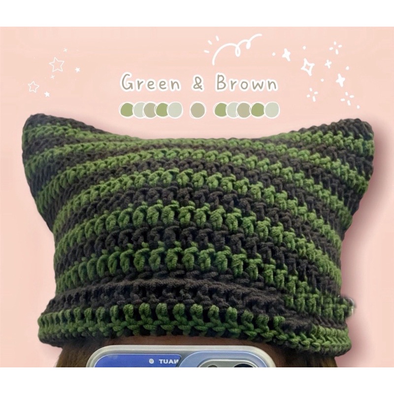 Mũ cat beanie - mũ len crochet tai mèo
