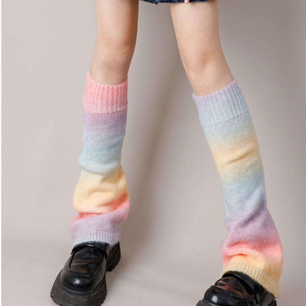 Vớ Ống Chân Giữ Ấm Phối Bèo Nhún Màu Sắc Cầu Vồng Ngọt Ngào Phong Cách Lolita Nhật Bản Cho Nữ