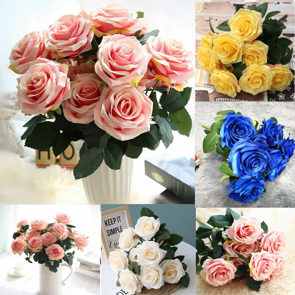 Bó Hoa Hồng Giả 10 Bông Trang Trí Tiệc Cưới