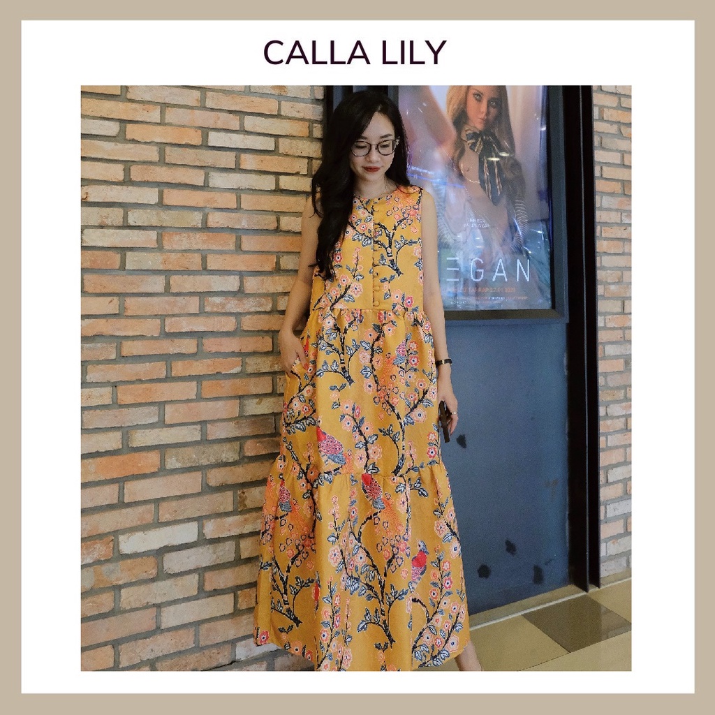 Calla Lily - Đầm gấm thêu công phượng babydoll Phoenix Dress
