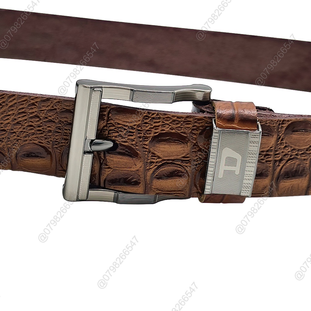 Thắt lưng da bò dập vân cá sấu DHM-130 | Đầu khoá kim nguyên khối kiểu lượn sóng | Bảo hành 12 tháng