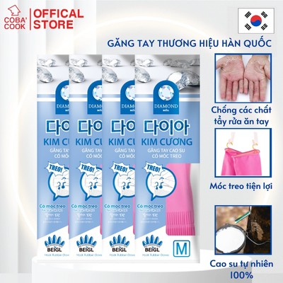 [COMBO4] Bộ 4 Găng Tay Cao Su Có Móc Treo Kim Cương Hàn Quốc Thương Hiệu BEIGL 38cm