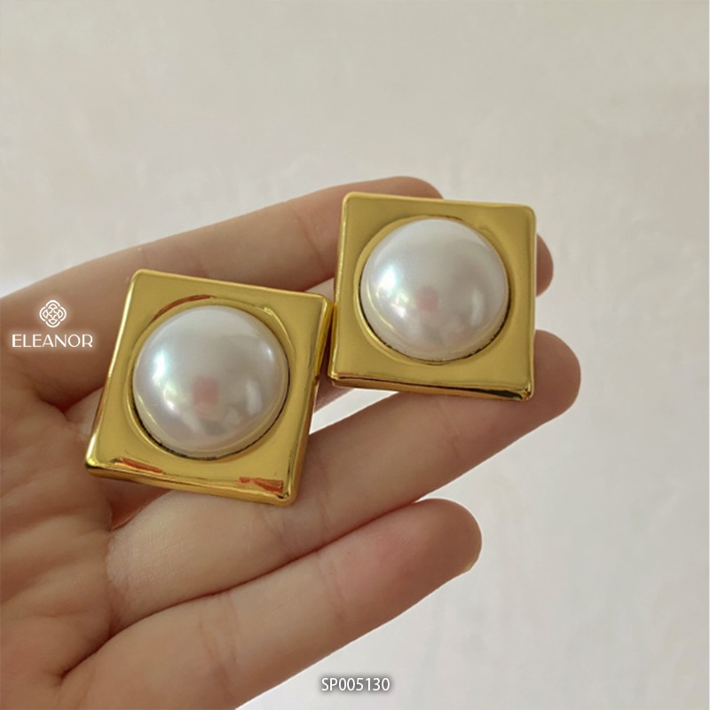 Bông tai nữ Eleanor Accessories hình vuông màu gold đính ngọc trai nhân tạo phụ kiện trang sức 5130