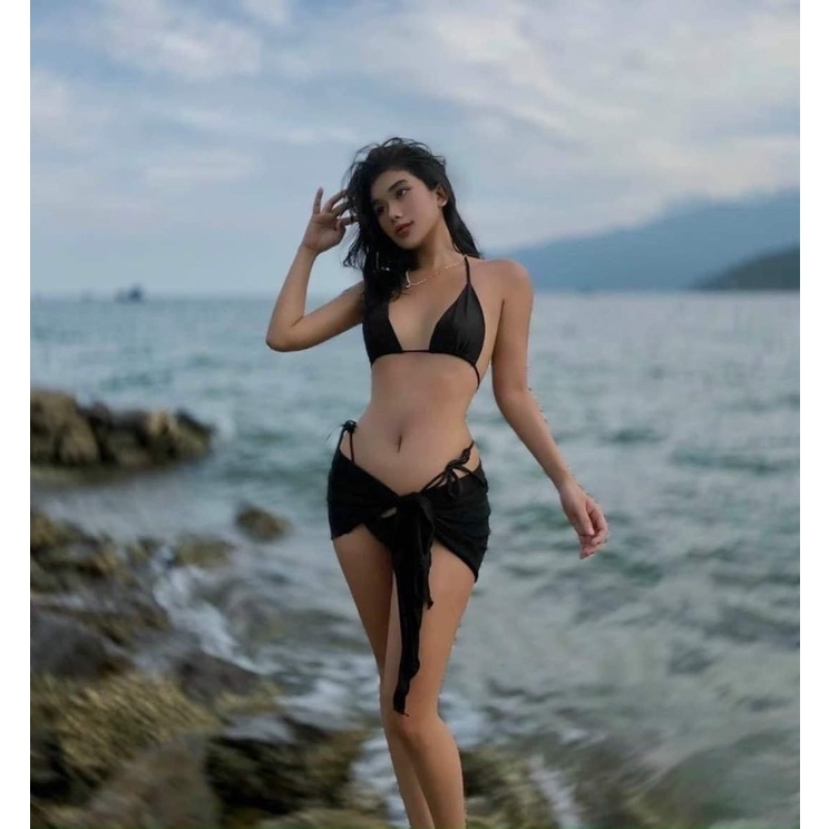 Set bikini tam giác kèm quây sexy mặc đi biển đi bơi