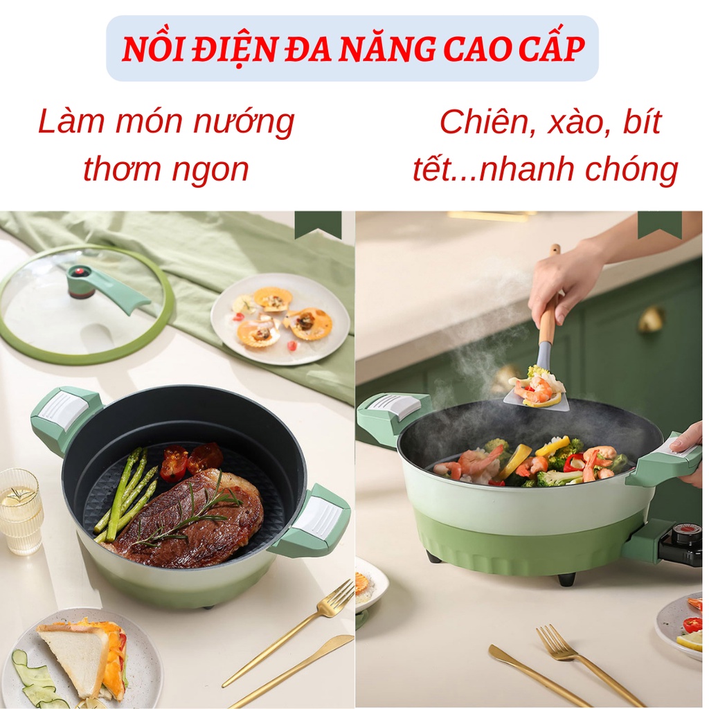 Nồi lẩu điện đa năng Sunhee chống dính cao cấp, công suất 1500W điều chỉnh 6 mức nhiệt, tay cầm cách nhiệt, chốt an toàn