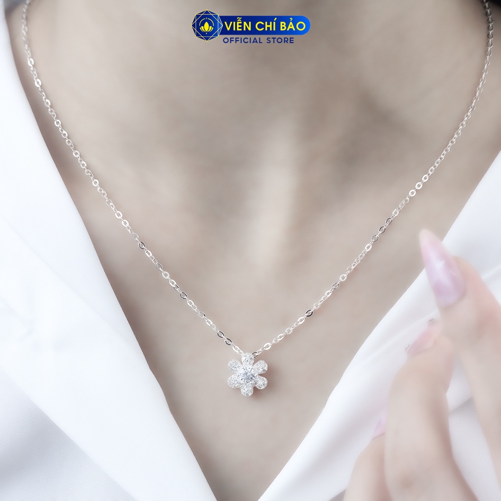 Dây chuyền hoa 6 cánh đính đá chất liệu bạc 925 thời trang phụ kiện trang sức nữ Viễn Chí Bảo D400811