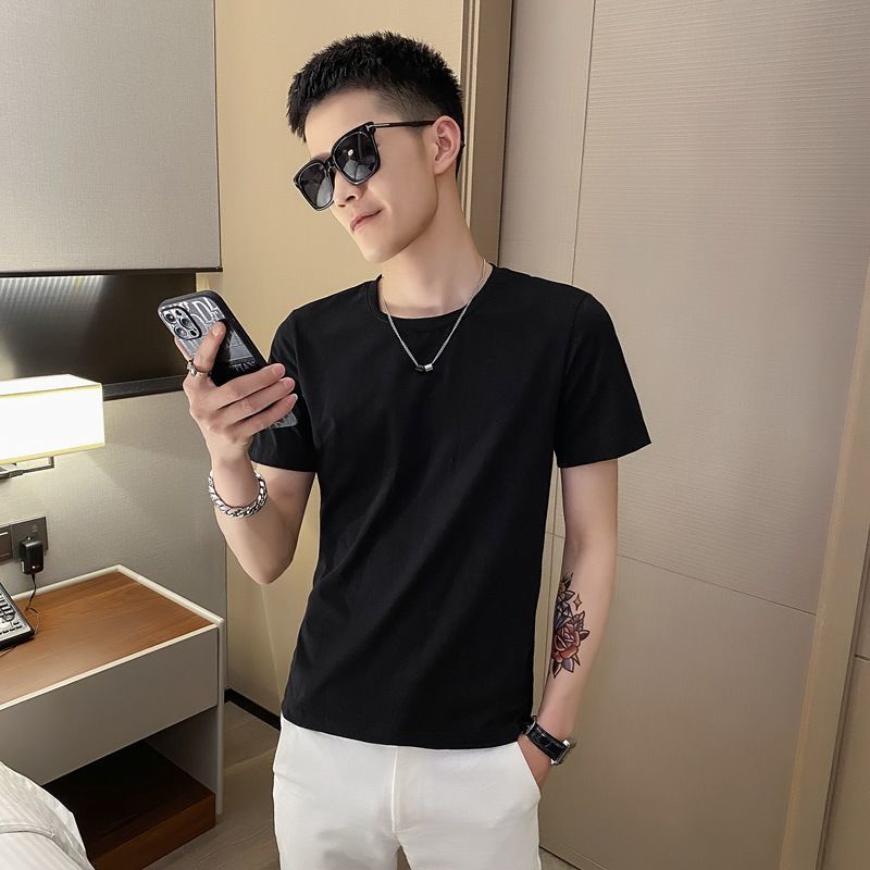 Áo Thun Cotton Ngắn Tay Cổ Tròn In Hình Hổ Đính Đá Phong Cách Đường Phố Cho Nam