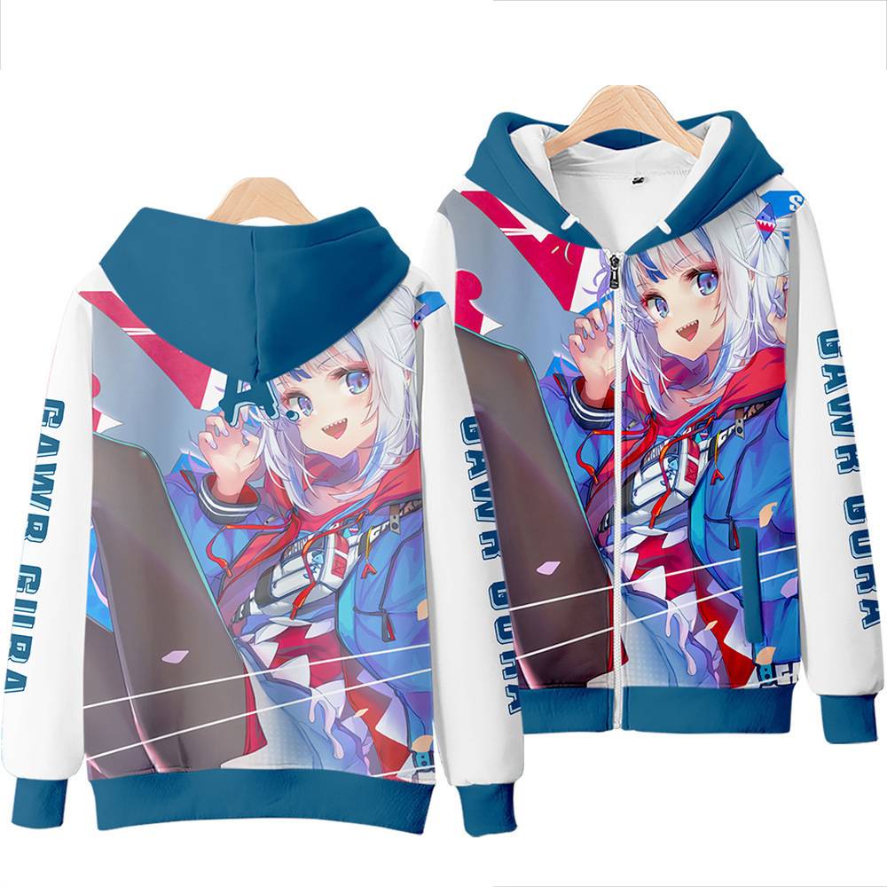 Ag Hololive Gawr Gura Áo Khoác Dài Tay Có Khóa Kéo Dáng Rộng In Hình Anime Giản Dị Dành Cho Nam Nữ
