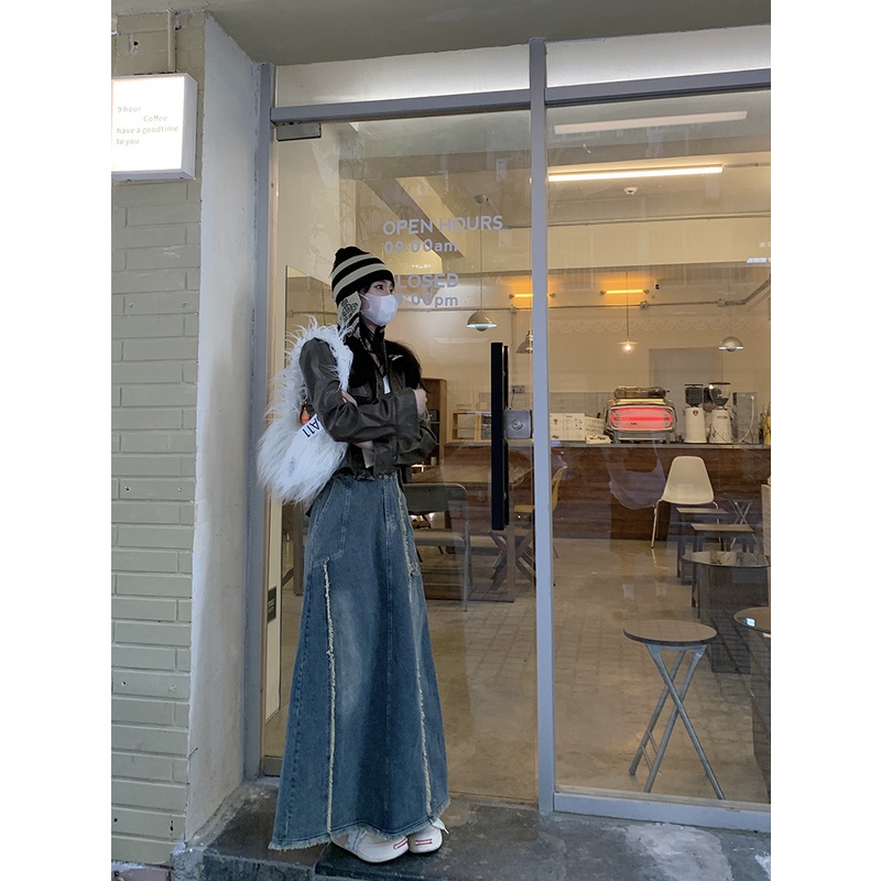 🎀chân váy dài chân váy jean dài Chân Váy Denim Đuôi Cá Dáng Chữ a Phong Cách Mỹ Thời Trang Mùa Thu Mới Cho Nữ