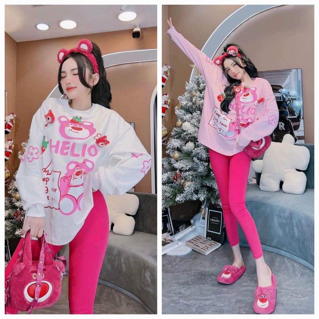 Đồ bộ nữ, set đồ bộ quần legging đai cao gân borip siêu dày và áo thun cotton tici tay dài form siêu rộng, đồ mặc ở nhà