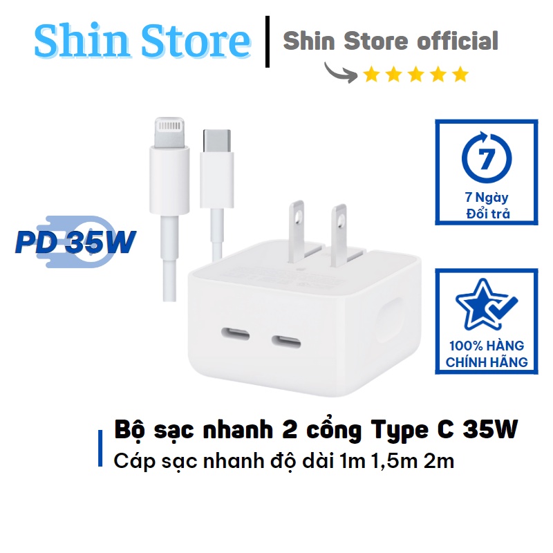 Bộ sạc nhanh 35W, Cáp sạc nhanh độ dài 1m 1,5m 2m Củ sạc chống cháy nổ -SHINSTORE