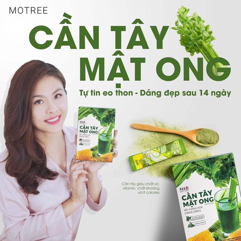 Bột cần tây mật ong Motree giảm cân nhanh cấp tốc an toàn hộp 14 gói mua 1 hộp tặng 1 bình