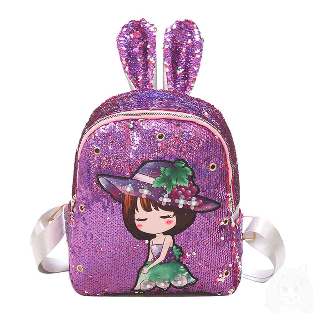 Balo Đi Học Đính Kim Sa Có Đèn LED Nhiều Màu Sắc Họa Tiết Hoạt Hình Đáng Yêu Cho Nữ