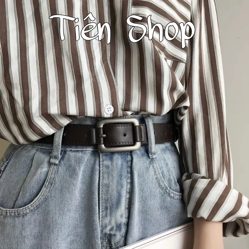 Loại 1- TL06 Thắt lưng nam, Dây nịt nam nữ basic mặt chữ nhật viền da đen hàn quốc dễ phối đồ Tiên Shop
