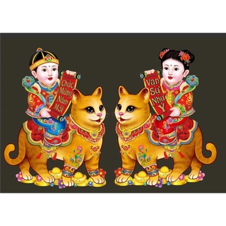 đôi decal dán cửa mèo trang trí tết