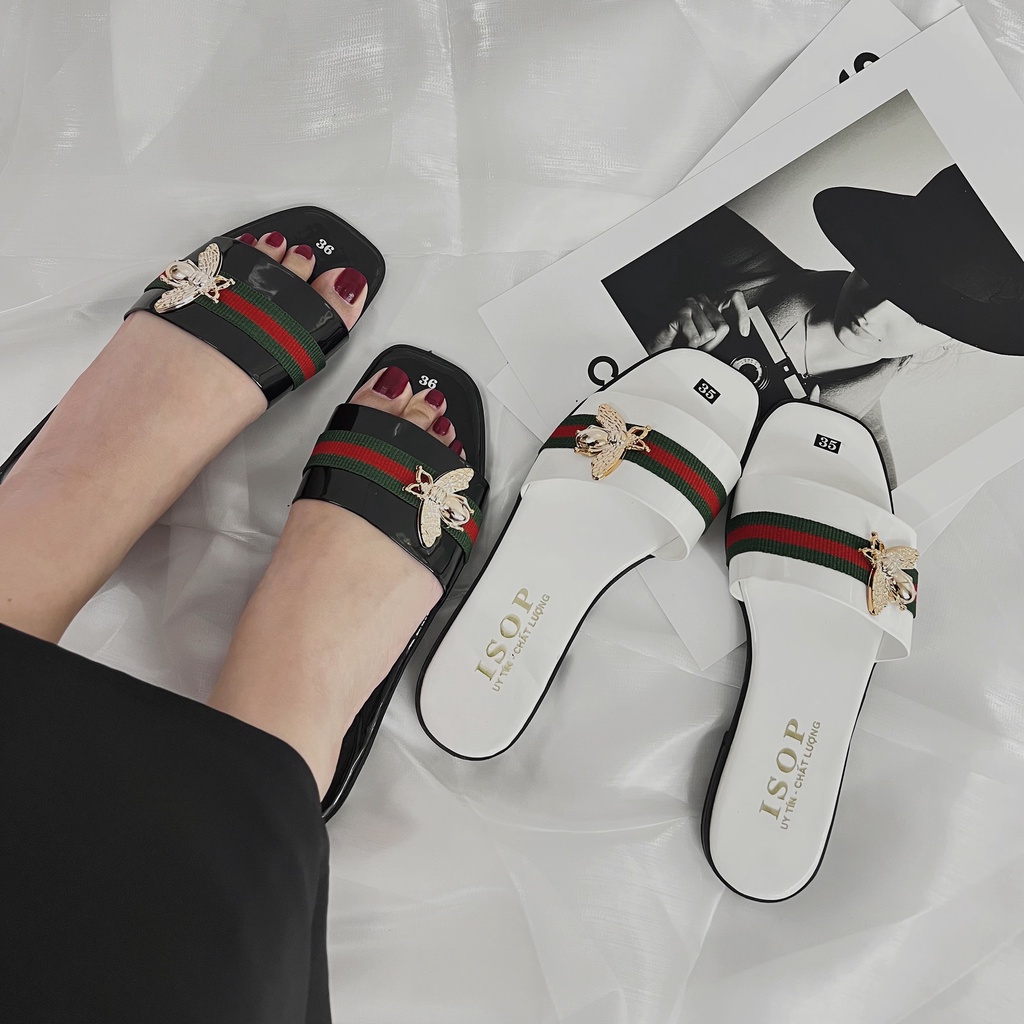 Dép lê Nữ quai Ngang Guci Ong Hàng đẹp, đủ size Ảnh thật Y hình Shop miqu.buotique