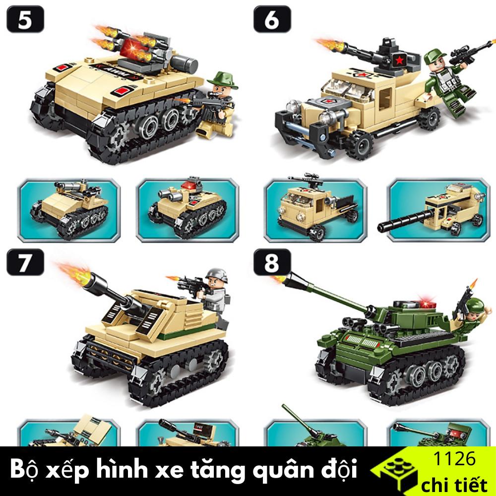 BỘ XẾP HÌNH XE TĂNG QUÂN SỰ, XE BỌC THÉP 1126 chi tiết, 27 mẫu mã cực ngầu