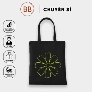 Túi tote vải bố đeo vai canvas in hoa vàng
