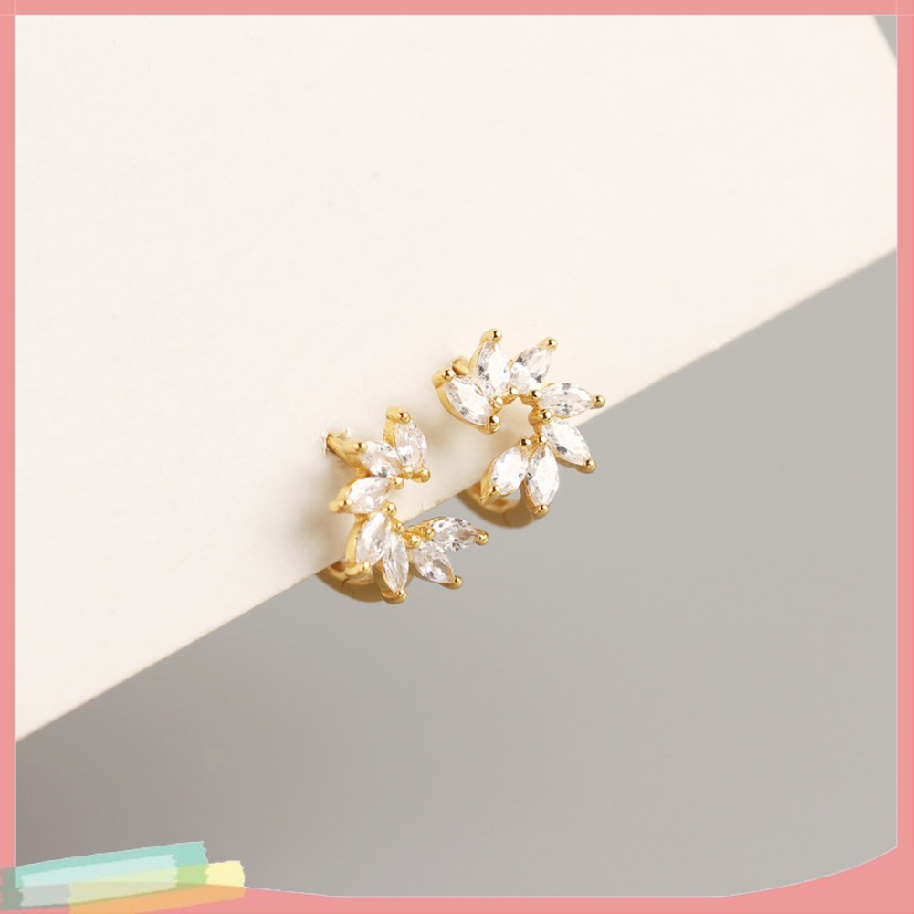 【LK】Fashion Women Rhinestone Inlaid Flower Hoop Huggie Earrings Party Jewelry Gift