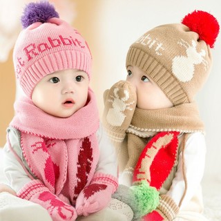 Set khăn mũ len rabbit cho bé