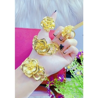 Set 1 nhẫn hoa mai , 1 vòng tay hoa mai mạ vàng 24 cao cấp mẫu mới về siêu đẹp