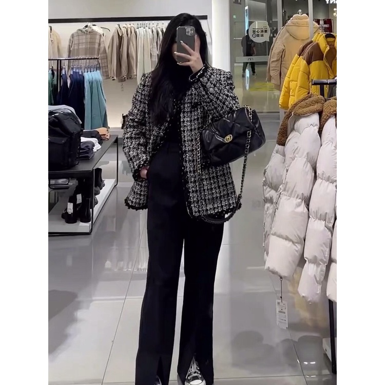 Áo dạ tweed kẻ quảng châu chát dày đẹp