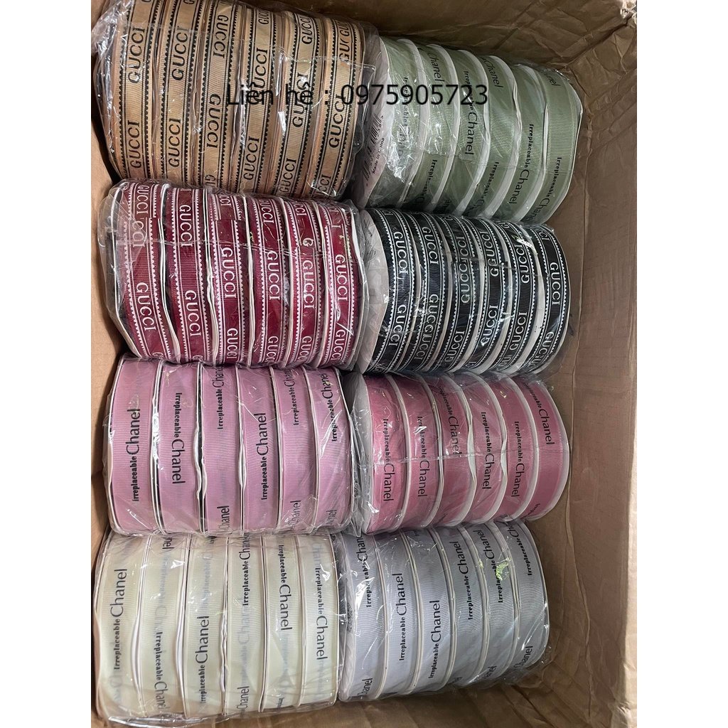Ruy Băng In Chữ Channel - Gucci  Mẫu New - Hot - Cuộn 2,5cm - 50m