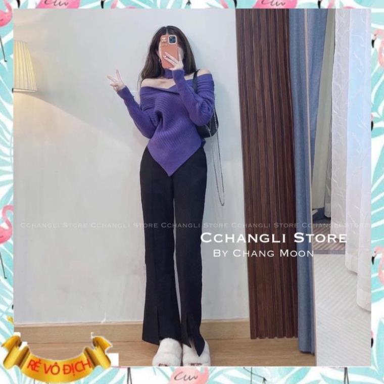 Áo len trễ vai vạt chéo kèm cổ chocker/turban 4 màu hàng quảng châu siêu xinh hothit