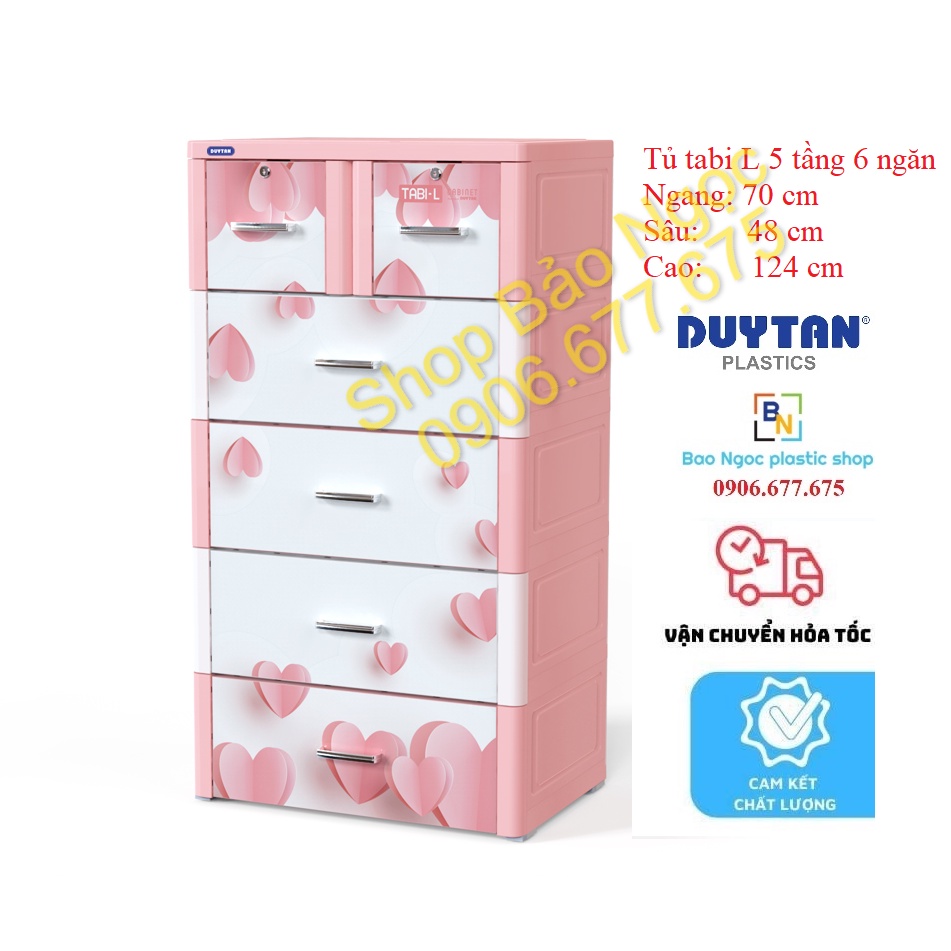 Tủ nhựa Tabi L Duy Tân Tim Hồng 5 tầng 6 ngăn