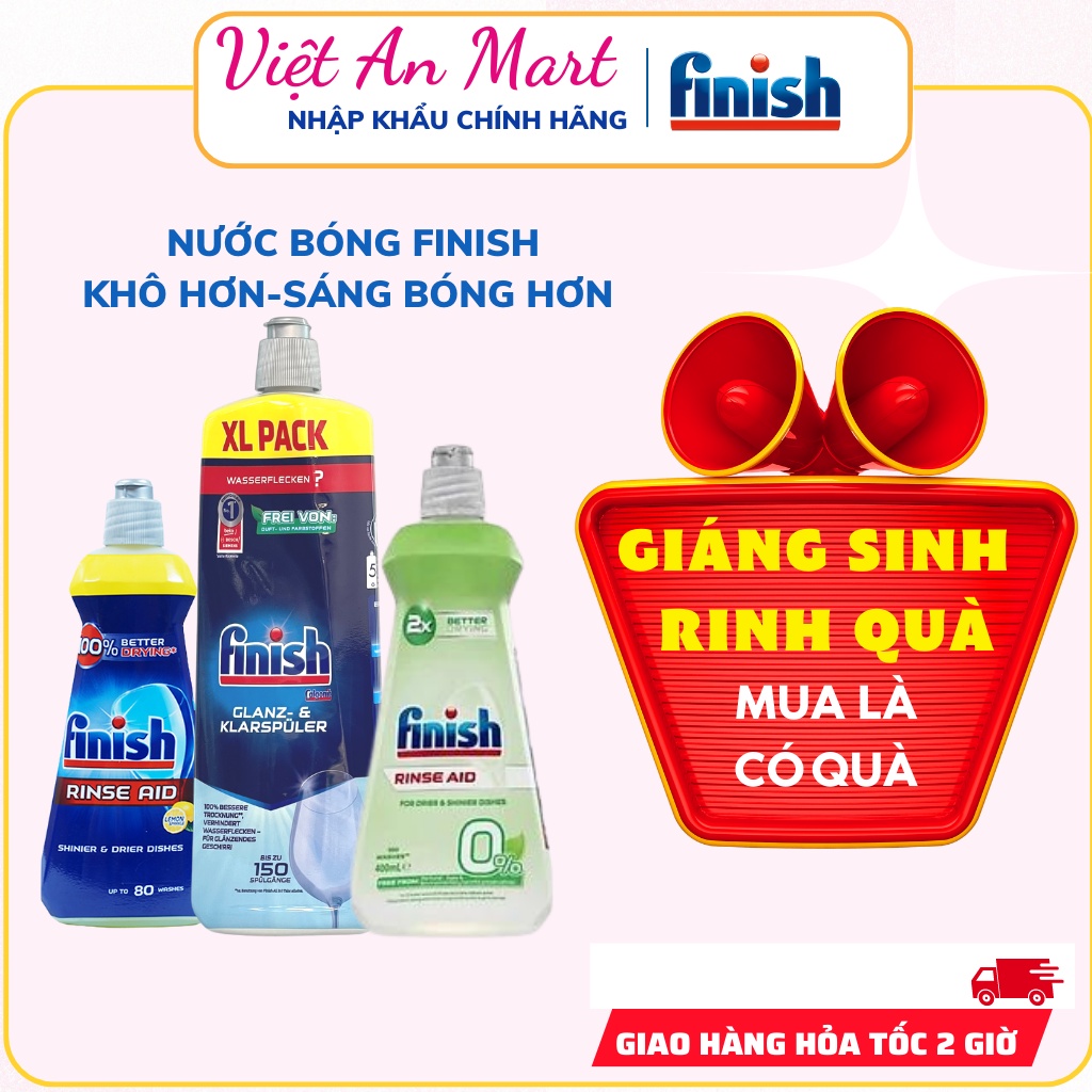 Dầu bóng Finish 1150ml chất trợ xả, Nước làm bóng finish 750ml dùng cho Máy rửa bát đĩa chén ly