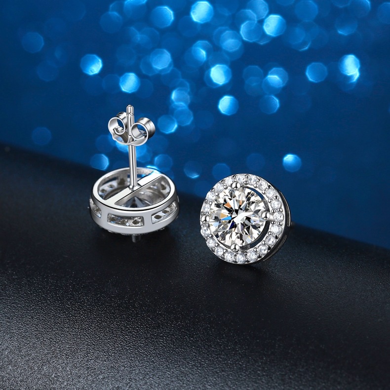 Kim Cương Nhân Tạo Moissanite  Bông tai nữ 925 bạc 0,5 +0,5/1+1/2+2 carat D màu sắc Mosan khoan có thể kiểm tra bút chì kim cương với giấy chứng nhận xác nhận bông tai tròn