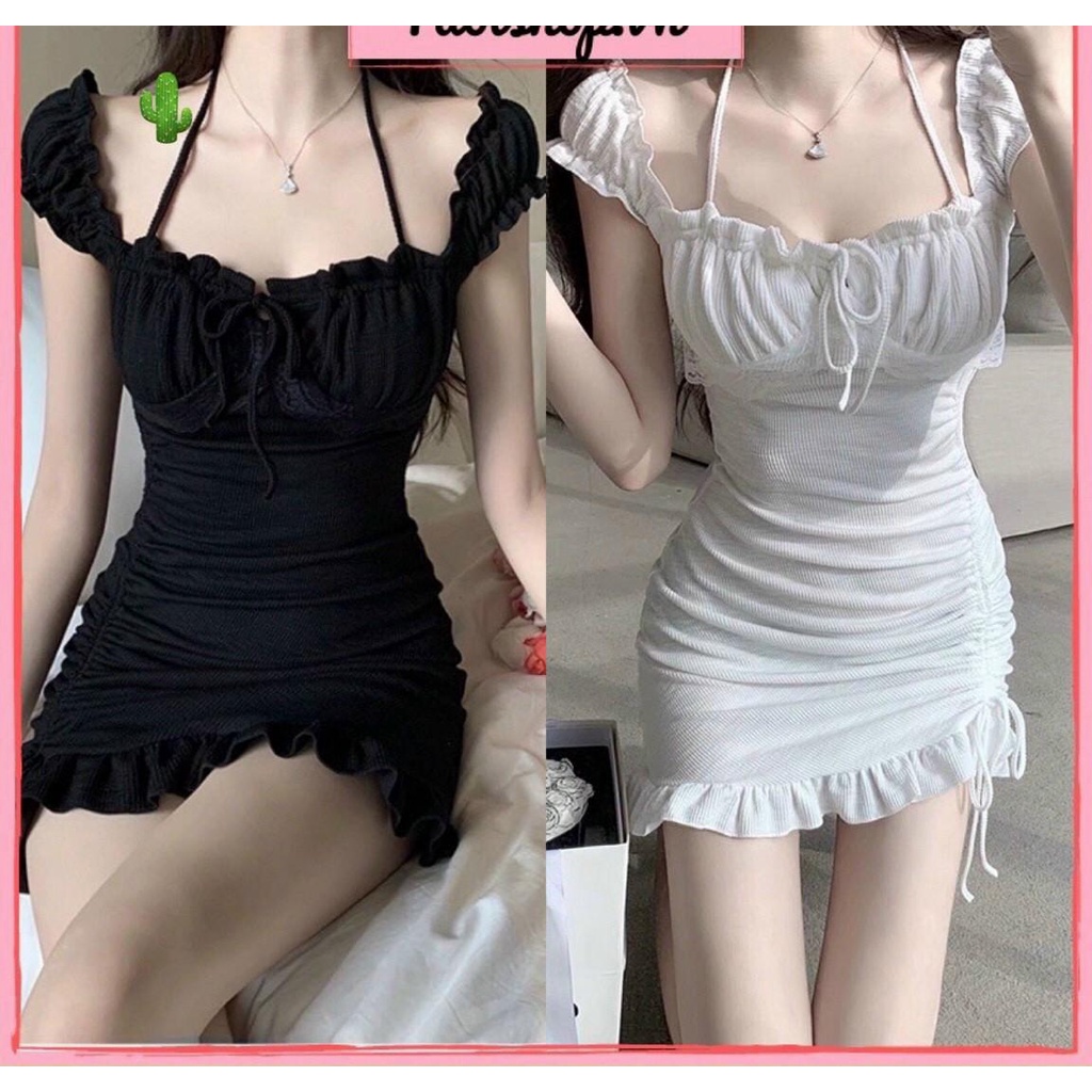 Đầm body bèo, đầm body 2 dây, đầm trễ vai, đầm 2 dây, đầm hai dây chất thun gân