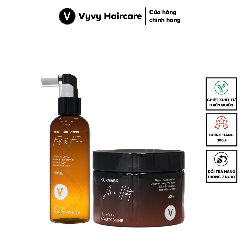 Bộ sản phẩm kích mọc tóc nhanh dài mềm mượt chắc khỏe cho tóc uốn duỗi nhuộm combo 7 Vyvyhaircare V 350ml