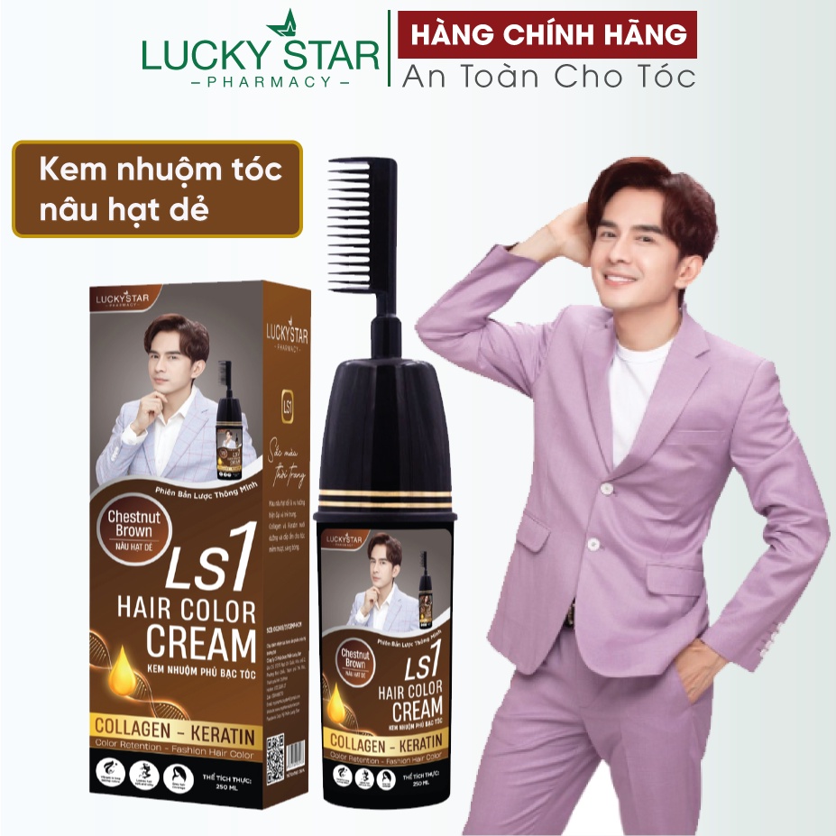 Kem Nhuộm Nâu Hạt Dẻ Chai Lược Lucky Star [ Chính hãng ] for Men & Women. Màu nhuộm tóc Nâu Tây