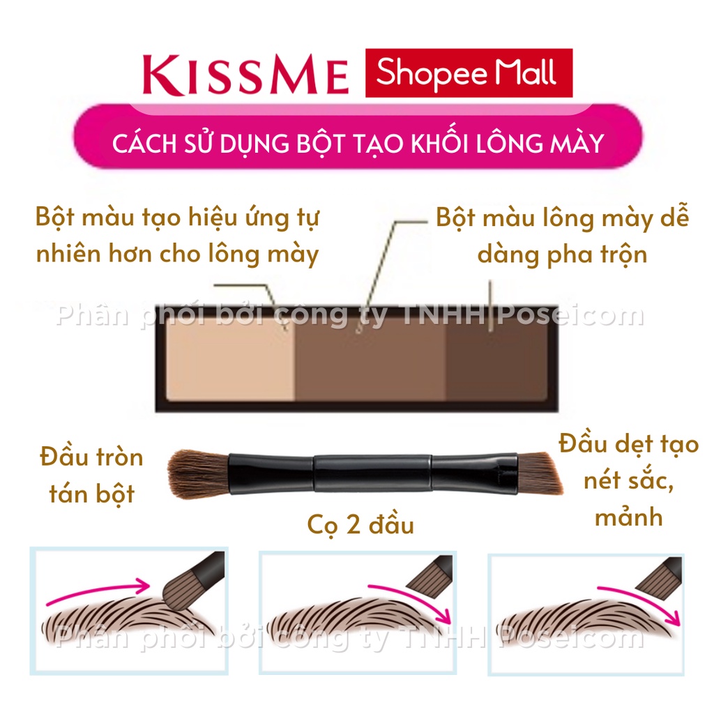 Bột Kẻ Lông Mày Kissme Chống Trôi Siêu Mịn Kissme Heavy Rotation Natural Powder Eyebrow 3 Màu Kèm Cọ Vẽ 2 Đầu 2.3G