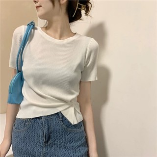 Áo len cổ tròn cộc tay basic ( còn màu ghi tên)