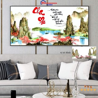 Tranh đính đá cha mẹ 1m25 x 60cm
