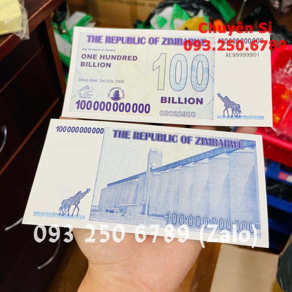 [HỎA TỐC] Tờ tiền lưu niệm Zimbabwe 100 Tỷ Đô la siêu khủng , cực độc làm quà tặng , lì xì Tết , Quà Tết