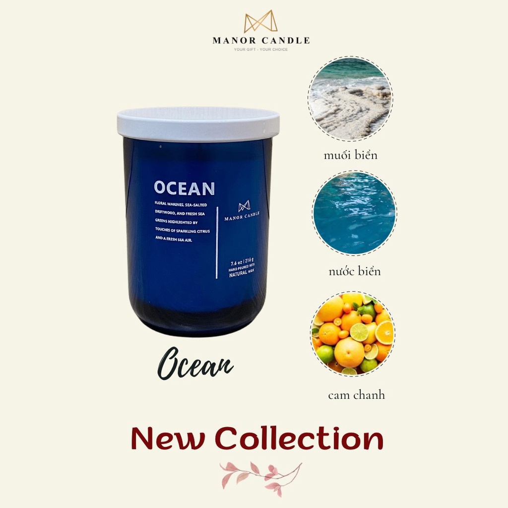 Nến thơm OCEAN Hương Muối Biển Và Cam Chanh, Manor Candle