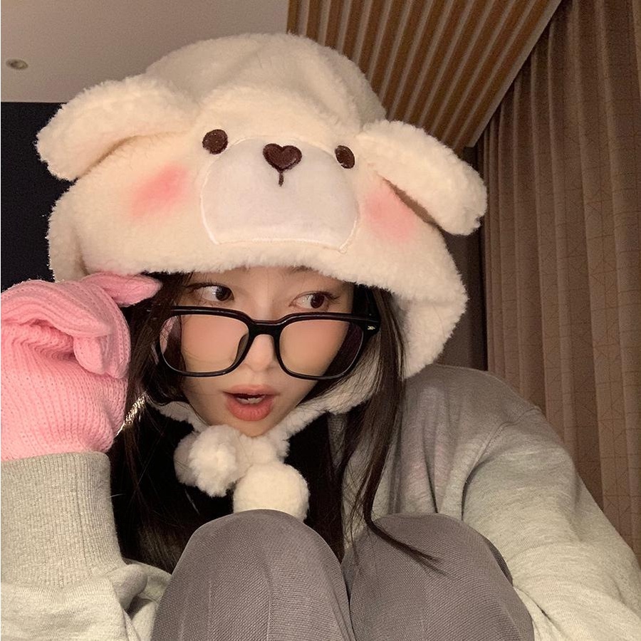 Mũ Trùm Tai Giữ Ấm Hình Gấu Hoạt Hình Dễ Thương