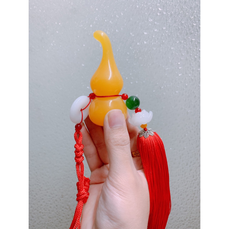 Khánh Treo Xe Phong Thủy Hình Hồ Lô Ngọc Trắng/Vàng Sang Trọng Hút Tài Lộc