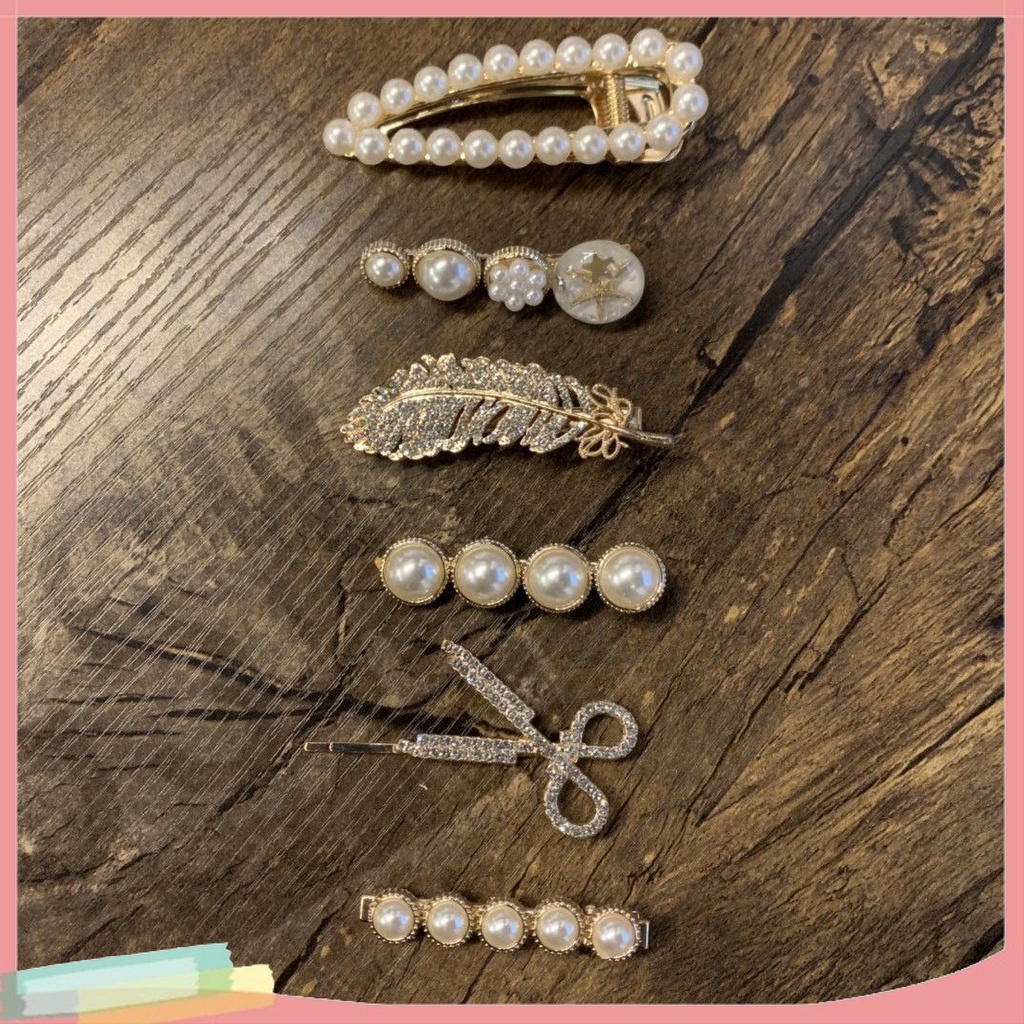 Set 6 Kẹp Tóc Hình Kéo Đính Ngọc Trai Giả Thời Trang Cho Nữ