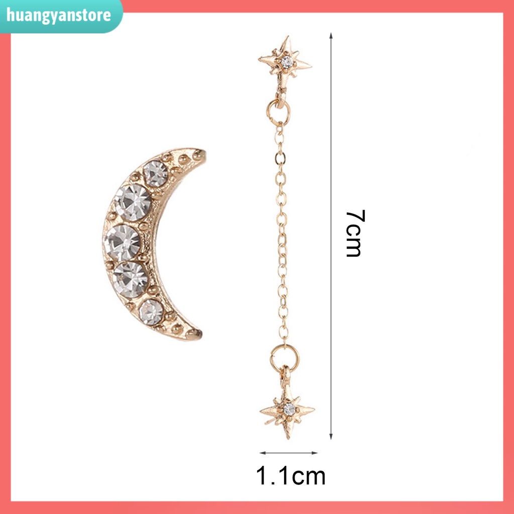 HY/ Bộ 2 Khuyên Tai 3 Lỗ Hình Mặt Trăng Và Ngôi Sao Đính Đá