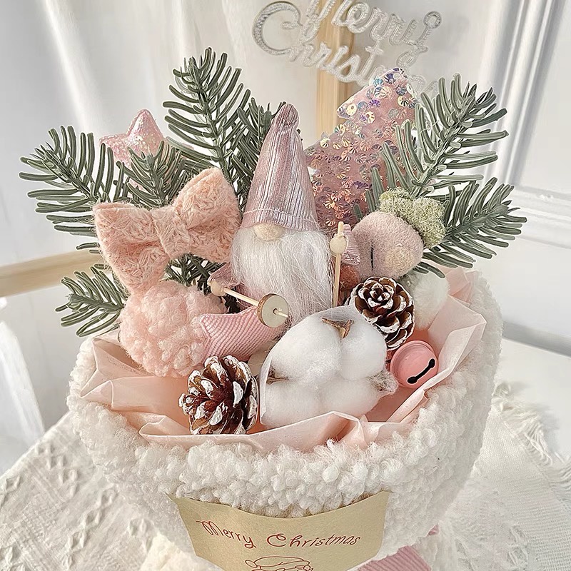 Bó hoa giáng sinh làm quà tặng noel sinh nhật, kèm túi giấy và đèn led