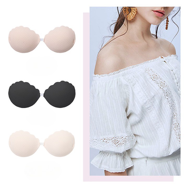 Áo dán ngực mút dày chất su thông hơi HLBOUTIQUE, hình vỏ sò cài trước tạo khe siêu đẹp D912