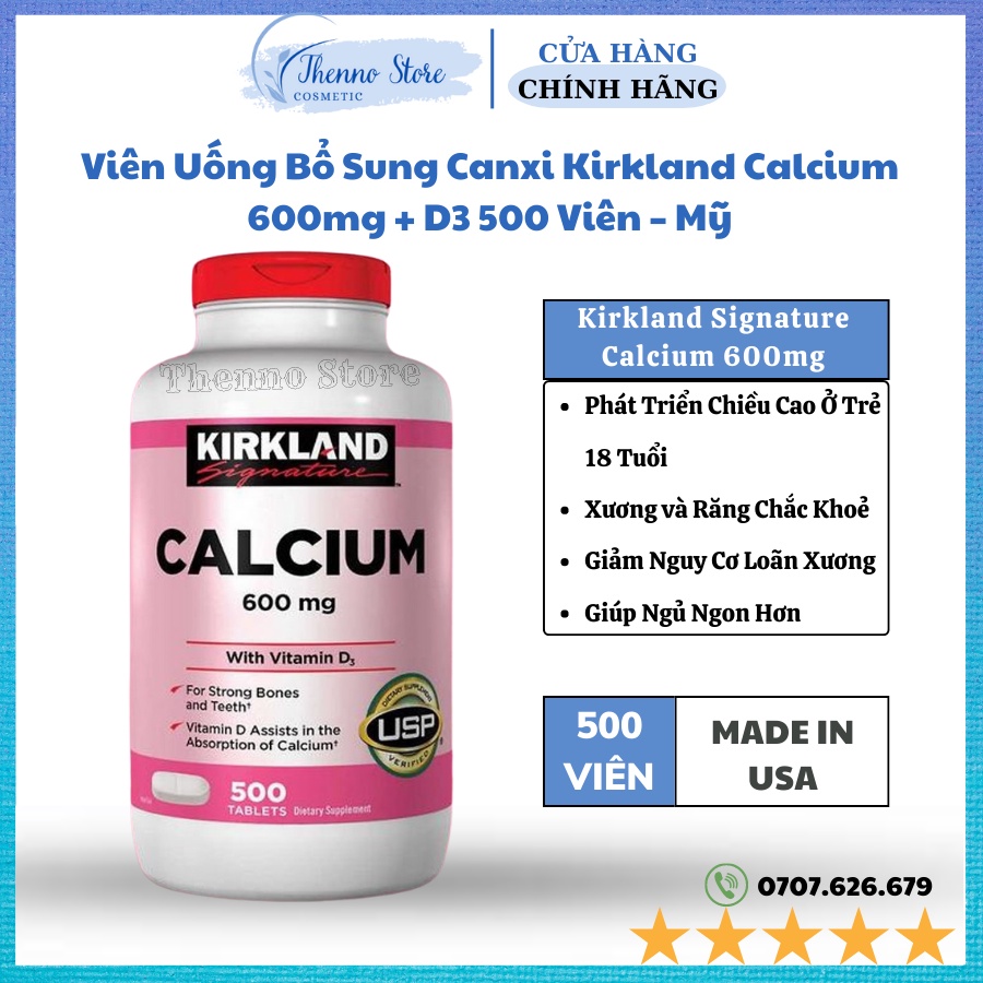 Viên Uống Bổ Sung Canxi Kirkland Calcium 600mg + D3 500 Viên – Mỹ