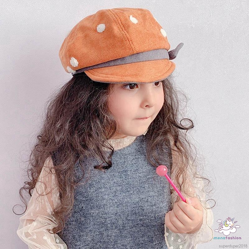 Mũ Beret Chấm Bi Thắt Nơ Phong Cách Cổ Điển Kiểu Mới Cho Trẻ Em