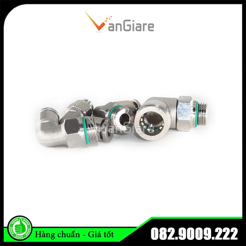 Cút nối góc PL inox, co nối góc PL inox, đầu nối nhanh khí nén inox cho ống hơi 4mm 6mm 8mm 10mm 12mm 14mm 16mm