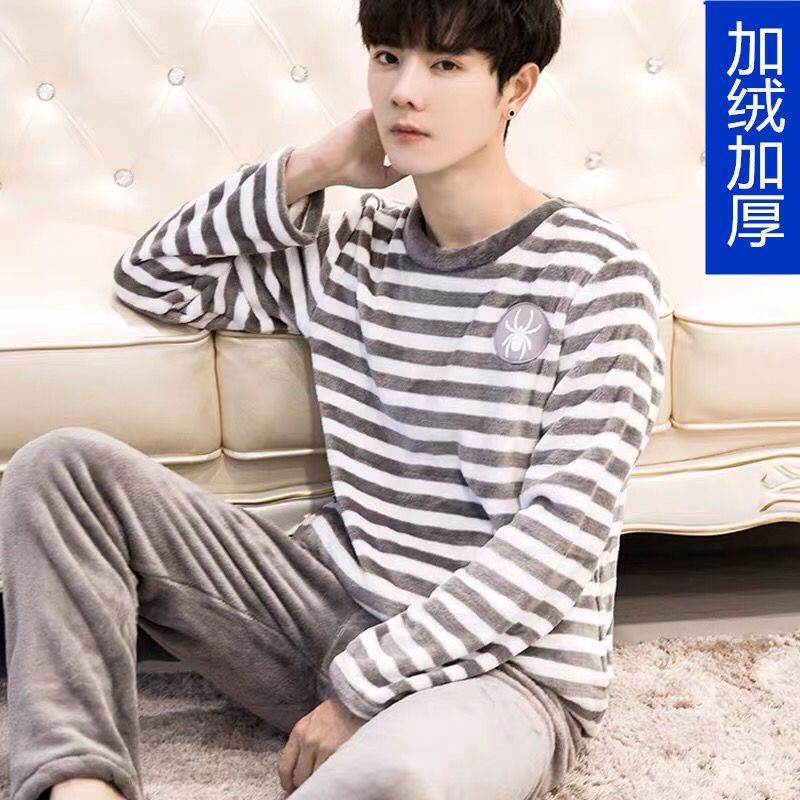 Bộ Đồ Ngủ Flannel Dày Dặn Ấm Áp Theo Phong Cách Thu Đông Dành Cho Nam